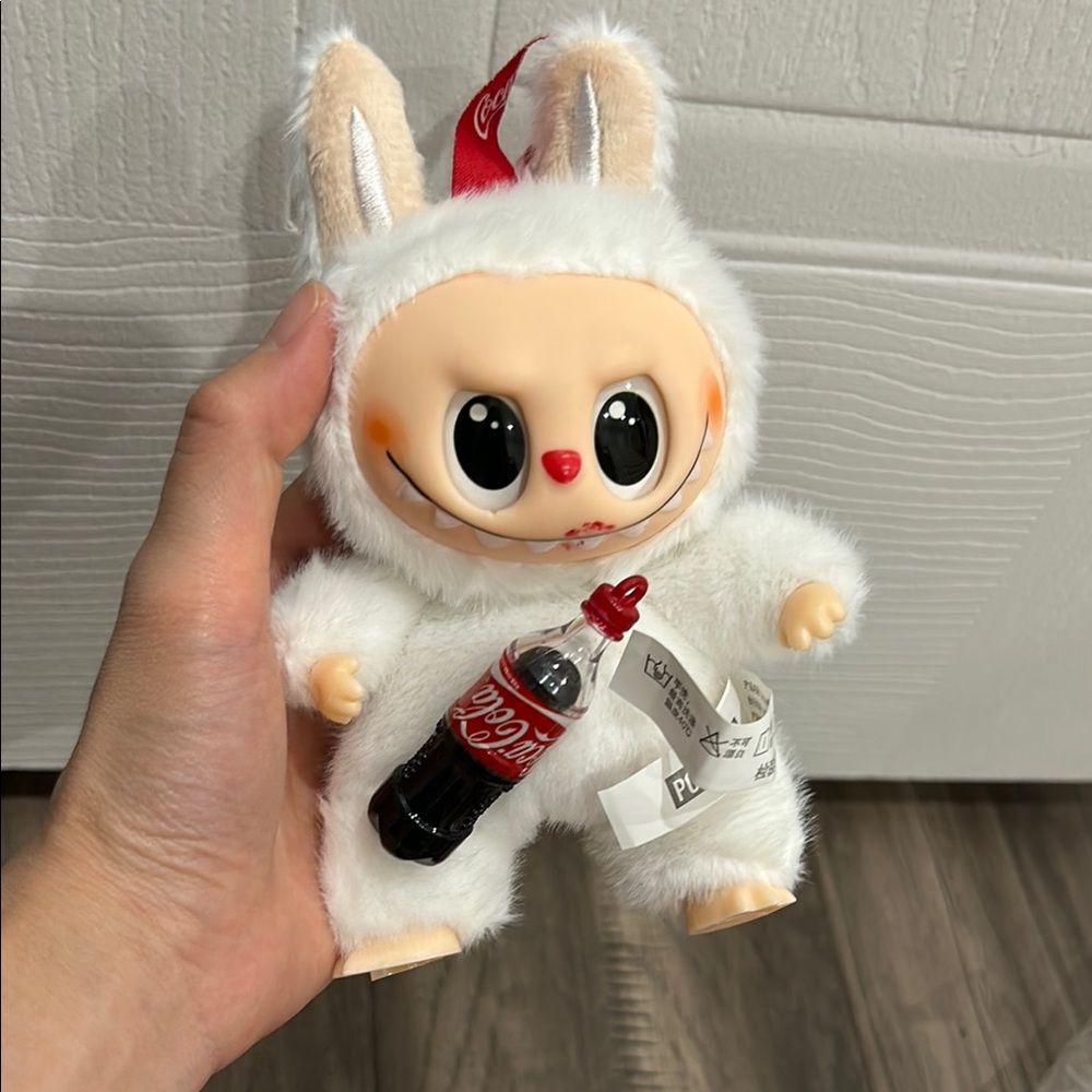 Adorable White and Red Small Pet Plush with Expressive Eyes